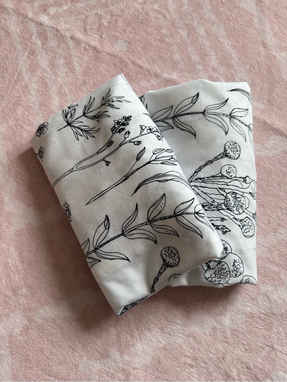 KING White Botanical Print Pillow Shams SET OF 2